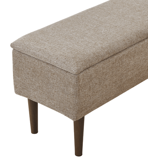 Malika bænk - sand tekstil med opbevaring og ben i røget egelook 95x35x45 cm