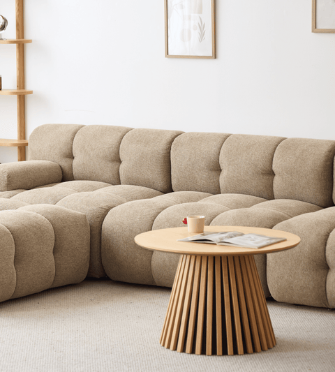 Lilie - modulsofa i sand med 3 moduler højre- og venstrevendt chaiselong - L: 285 x D: 190 x H: 64 cm