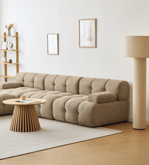 Lilie - modulsofa i sand med 3 moduler højre- og venstrevendt chaiselong - L: 285 x D: 190 x H: 64 cm