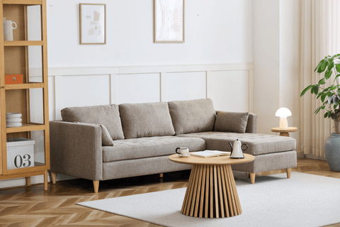 Lulu - Højrevendt og venstrevendt vendbar chaiselong sofa i sand - L: 215 x D: 82 x H: 78 cm