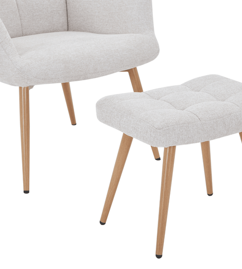 Robert lænestol med skammel - beige tekstil med egelook