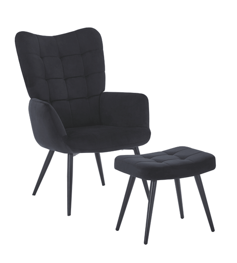 Robert lænestol med skammel - sort velour