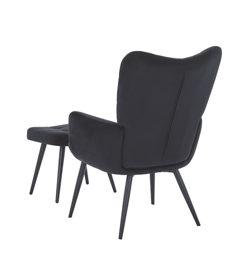 Robert lænestol med skammel - sort velour
