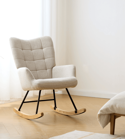 Robert gyngestol med armlæn - beige tekstil med eg