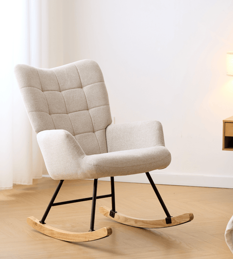 Robert gyngestol med armlæn - beige tekstil med eg