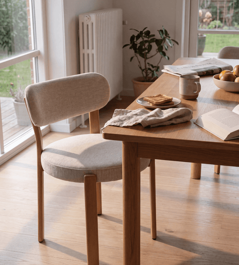 Harriet spisebordsstol i beige med egelook