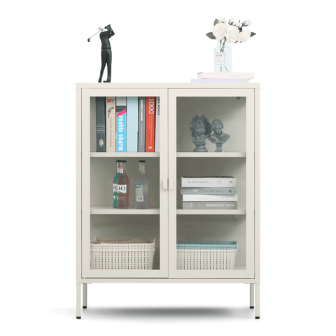 Herman glas skænk/vitrineskab - Beige metal 80x40x105 cm