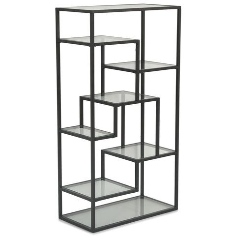 Bianca sort bogreol med glashylder 80x40x150