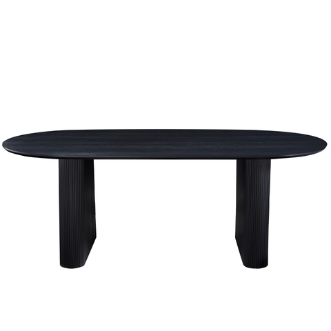 Carisma sort ovalt lamel spisebord 200 x 100 cm med søjleben