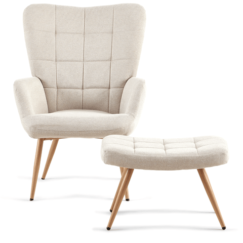 Allison Lænestol med Skammel - beige tekstil med egelook