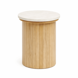 Enzo sidebord i stenbordplade med eg lamelfod Ø40