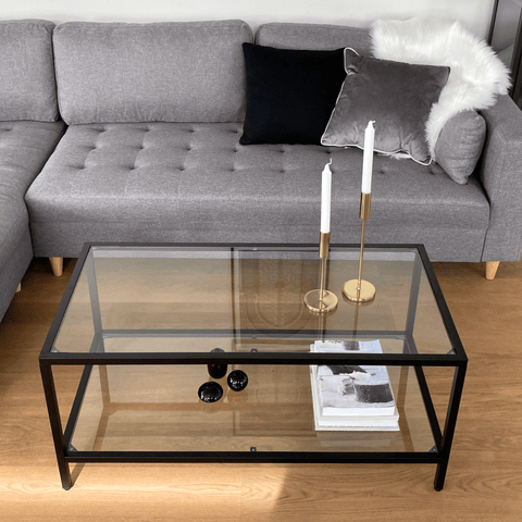 Bianca sort sofabord metalstel og glas - 100x50x40 cm