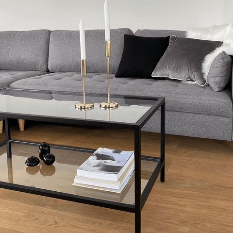 Bianca sort sofabord metalstel og glas - 100x50x40 cm