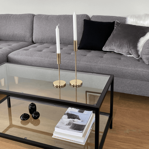Bianca sort sofabord metalstel og glas - 100x50x40 cm