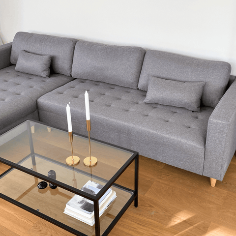 Brandy - Højrevendt og venstrevendt vendbar chaiselong sofa grå - L: 290  x D: 96 x H: 80 cm