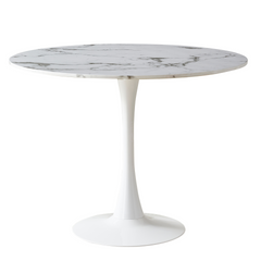 Zander - Rundt hvidt marmor-look spisebord med trompetfod - Ø100 cm