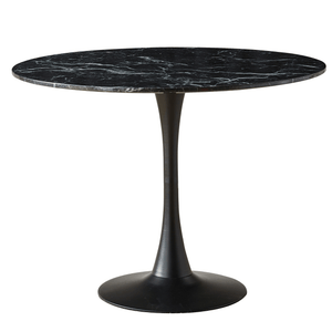 Zander - Rundt sort marmor-look spisebord med trompetfod - Ø100 cm