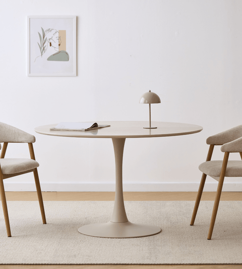 Diego spisebord beige stenlook Ø120 cm