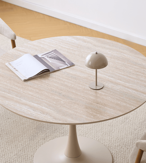 Diego spisebord beige stenlook Ø120 cm