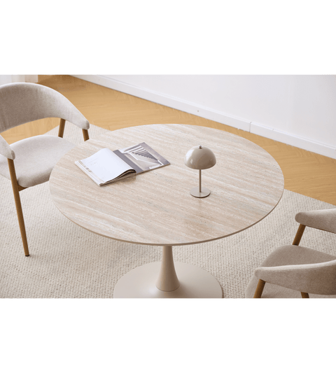 Diego spisebord beige stenlook Ø120 cm