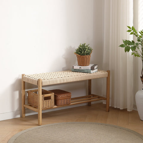 Elias bænk i eg med flet sæde 90x35x45 cm