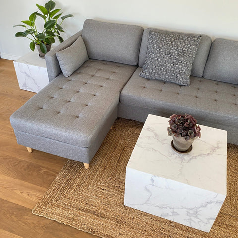 Adele - Sæt af sofaborde i hvidt marmorprint