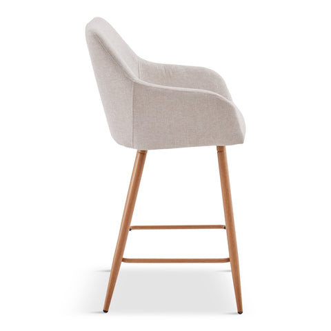 Jenna barstol - beige tekstil med armlæn 65 cm