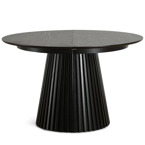 Lewis - Lamel rundt Spisebord I sort Egefiner med udtræk 120/160/200 CM - 2x tillægsplader medfølger