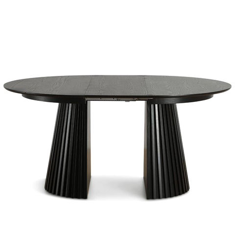 Lewis - Lamel rundt Spisebord I sort Egefiner med udtræk 120/160/200 CM - 2x tillægsplader medfølger