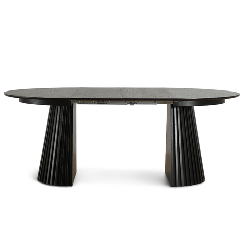 Lewis - Lamel rundt Spisebord I sort Egefiner med udtræk 120/160/200 CM - 2x tillægsplader medfølger