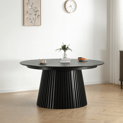 Lewis - Lamel rundt Spisebord I sort Egefiner Ø140 cm