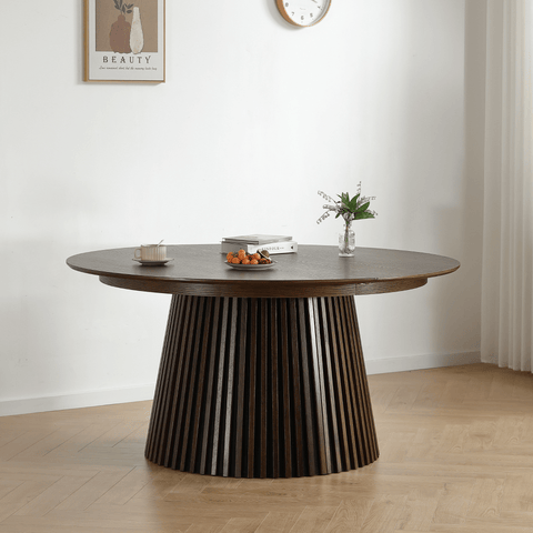 Lewis - Lamel rundt Spisebord I røget Egefiner med udtræk 150/190/230 CM - 2x tillægsplader medfølger