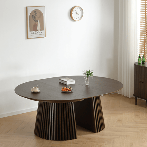 Lewis - Lamel rundt Spisebord I røget Egefiner med udtræk 150/190/230 CM - 2x tillægsplader medfølger