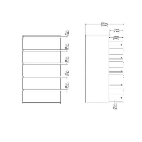 Maise kommode H:114 x B:65 x D:41 cm med 5 skuffer i hvid