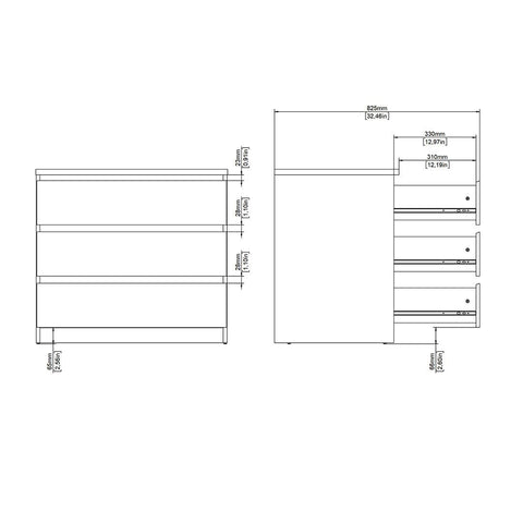 Naia kommode 3 skuffer hvid H: 70 x B: 77 x D: 50 cm