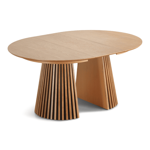 Spisebordssæt - Lewis lamel spisebord Ø120 cm med udtræk i egefiner + 6 x Jenna spisebordsstole i beige
