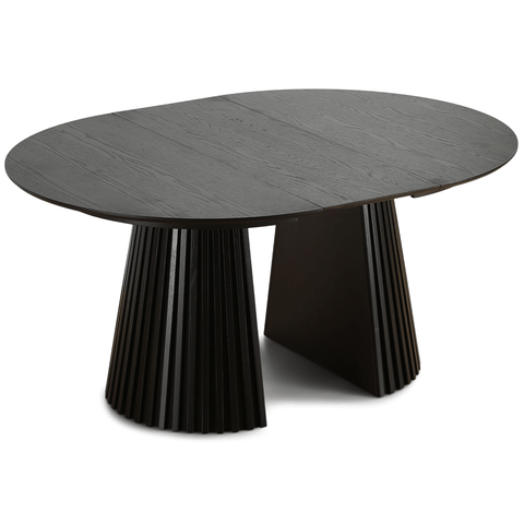 Lewis - Lamel rundt Spisebord I sort Egefiner med udtræk 120/160/200 CM - 2x tillægsplader medfølger