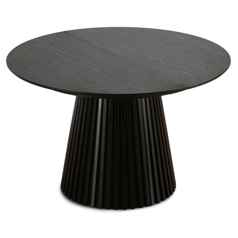 Lewis - Lamel rundt Spisebord I sort Egefiner med udtræk 120/160/200 CM - 2x tillægsplader medfølger