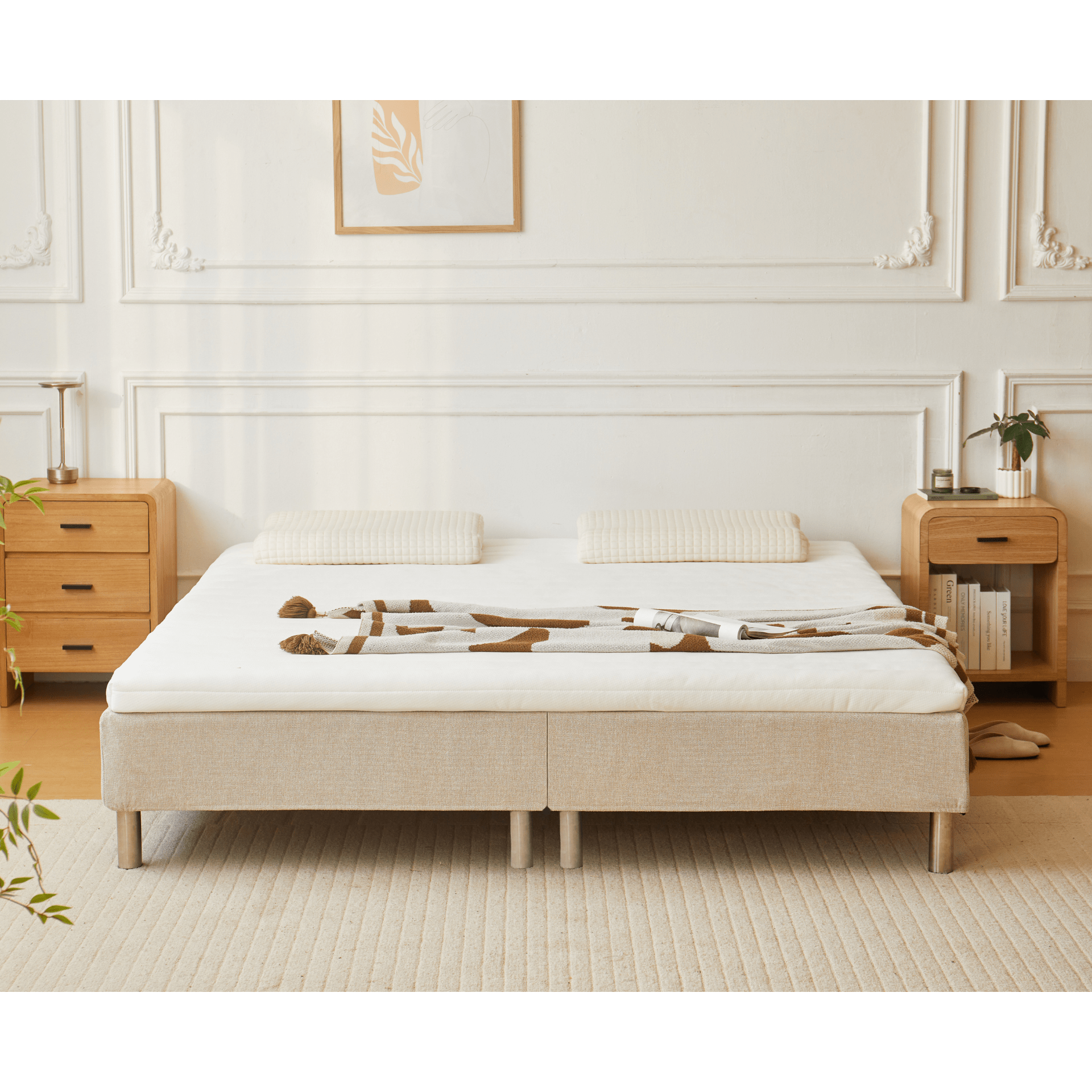 Boxmadras Premium boxmadras seng i beige 180x200 cm med 7 cm topmadras i memorys