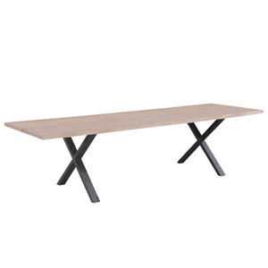 Susan plankebord - 300x95 cm - i hvidolieret eg med krydsben - (Forberedt til tillægsplader)