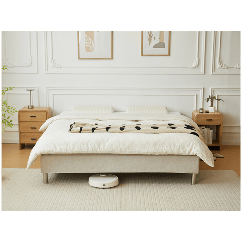 Kontinentalseng i beige 180x200 cm med 4 cm topmadras i PU-skum inkl. chrome ben