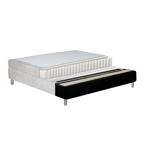 Kontinentalseng i beige 180x200 cm med 4 cm topmadras i PU-skum inkl. chrome ben