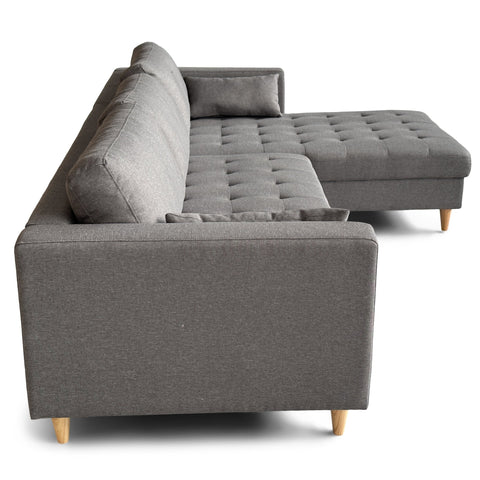 Brandy - Højrevendt og venstrevendt vendbar chaiselong sofa grå - L: 290  x D: 96 x H: 80 cm
