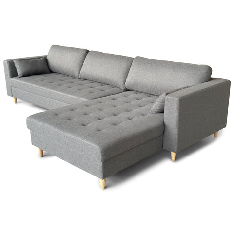 Brandy - Højrevendt og venstrevendt vendbar chaiselong sofa grå - L: 290  x D: 96 x H: 80 cm