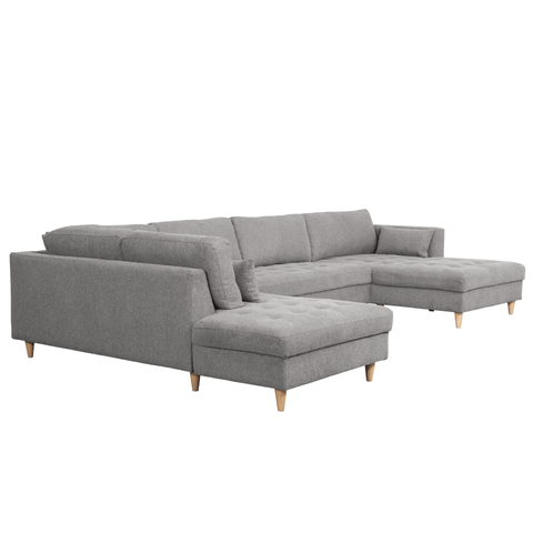 Brandy - højrevendt u-sofa i grå med chaiselong -  L: 366 x D: 211 x H: 80 cm