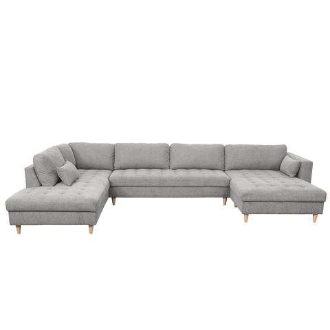 Brandy - højrevendt u-sofa i grå med chaiselong -  L: 366 x D: 211 x H: 80 cm