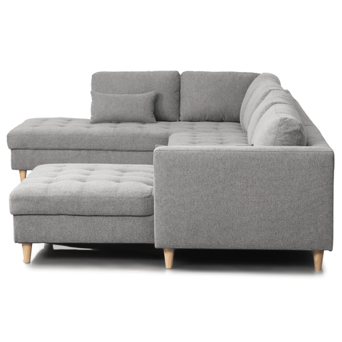 Brandy - højrevendt u-sofa i grå med chaiselong -  L: 366 x D: 211 x H: 80 cm