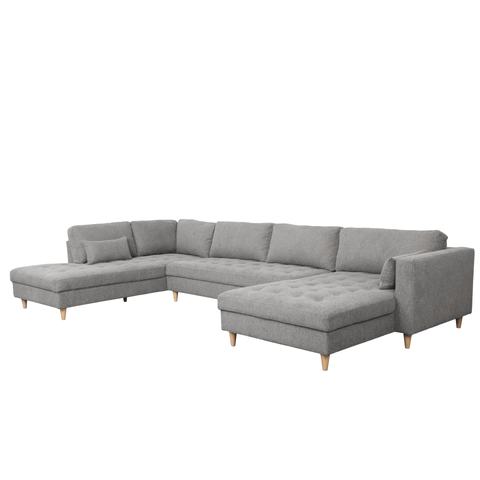 Brandy - højrevendt u-sofa i grå med chaiselong -  L: 366 x D: 211 x H: 80 cm