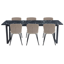 Spisebordssæt - Karl spisebord 210 cm sort marmorprint + 6 x Kate spisebordsstole Beige boucle