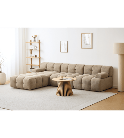 Lilie - modulsofa i sand med 3 moduler højre- og venstrevendt chaiselong - L: 285 x D: 190 x H: 64 cm